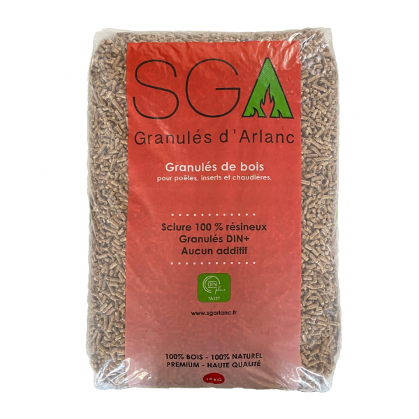 Granulés de bois SGA 15 kg – Demi-palette 35 sacs – 525 kg – DINplus