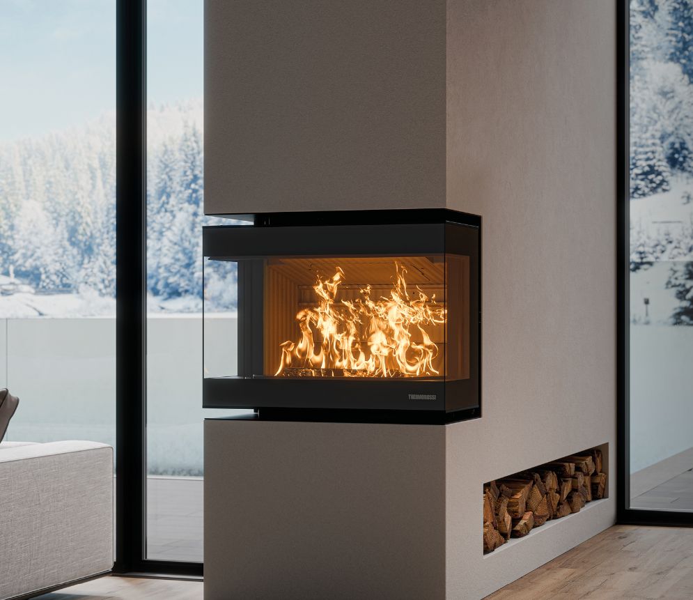 Insert à bois 3 vitres THERMOROSSI Panorama 5,7 kW – vue panoramique du feu