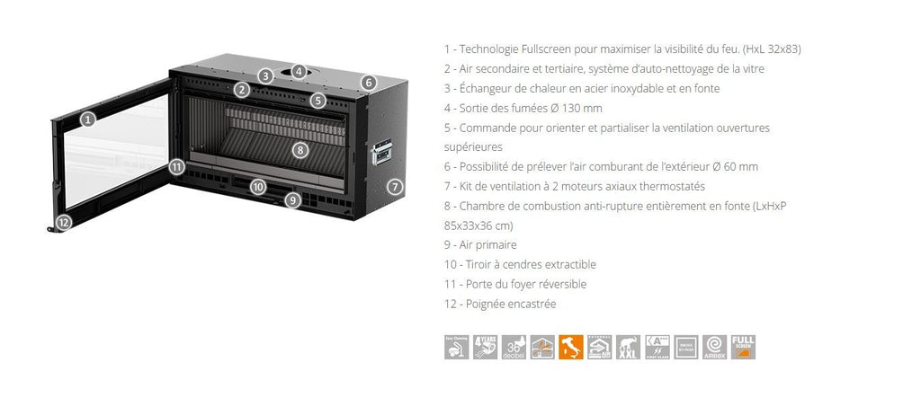 Insert à bois THERMOROSSI Skyline 1000 – 7,9 kW, grandes bûches 80 cm, EcoDesign 2022 – Image 4