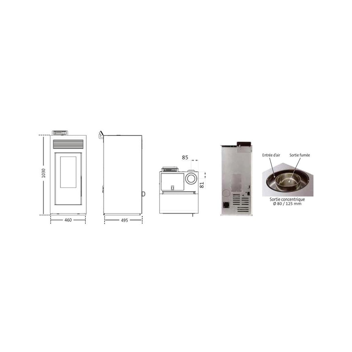 Pack poêle à granulés étanche INTERSTOVES Marina Concentrique 13 kW + kit ventouse – Image 5