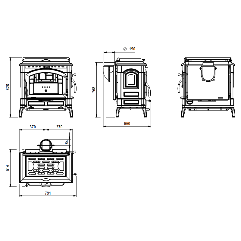 Poêle à bois avec chauffe plat Isotta con cerchi - 9,3 Kw