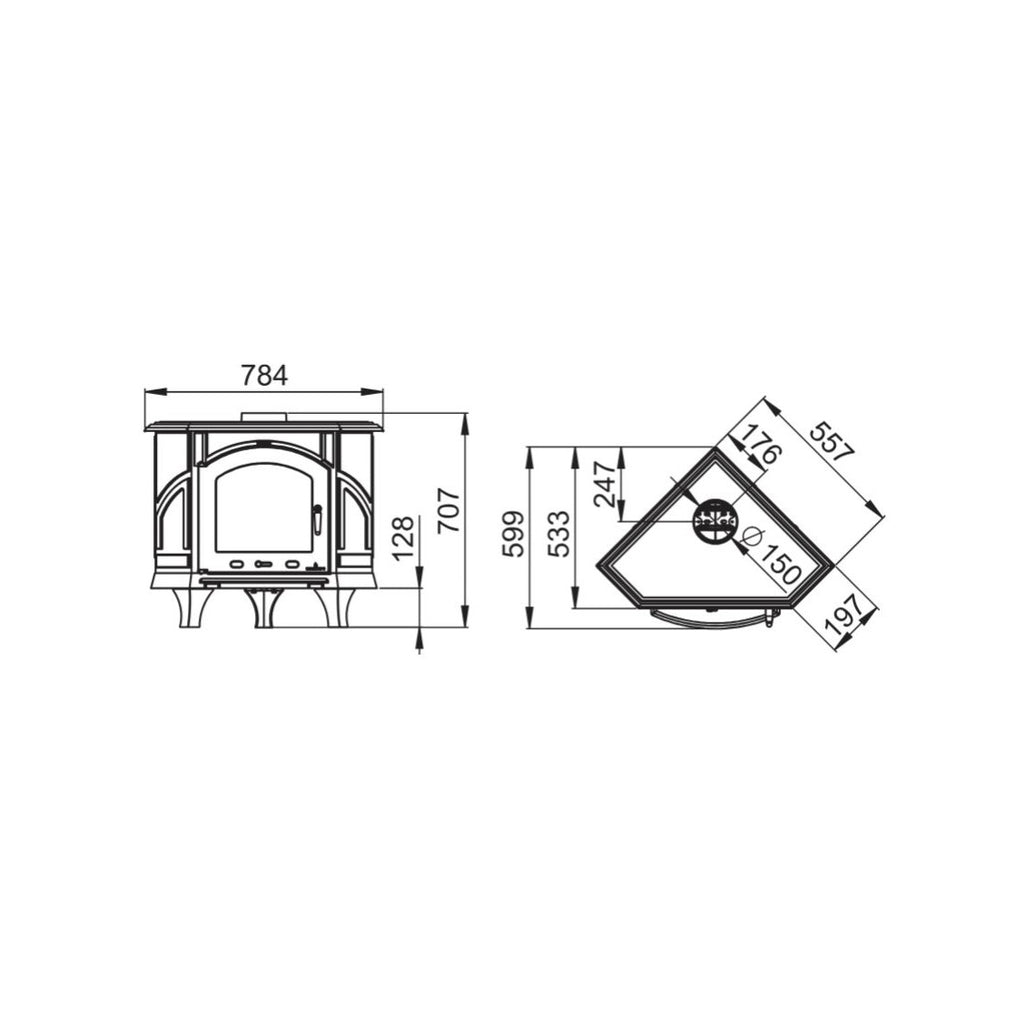Poêle à bois d'angle en fonte BRONPI Altea 12 kW – Flamme Verte 7*, bûches 40 cm – Image 10