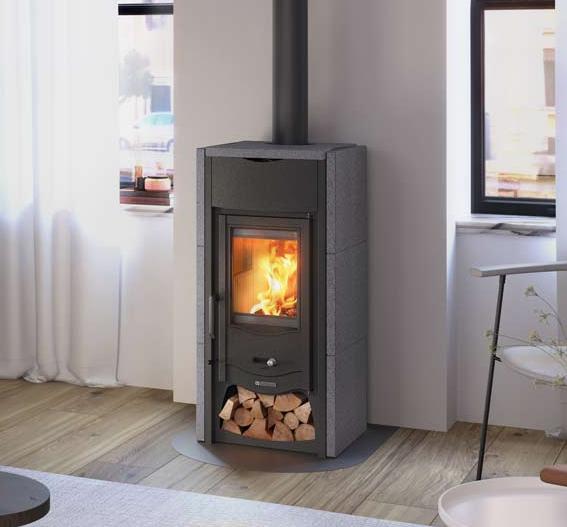 Poêle à bois en pierre volcanique LA NORDICA Asia 7 kW – rendement 86 %, 201 m³