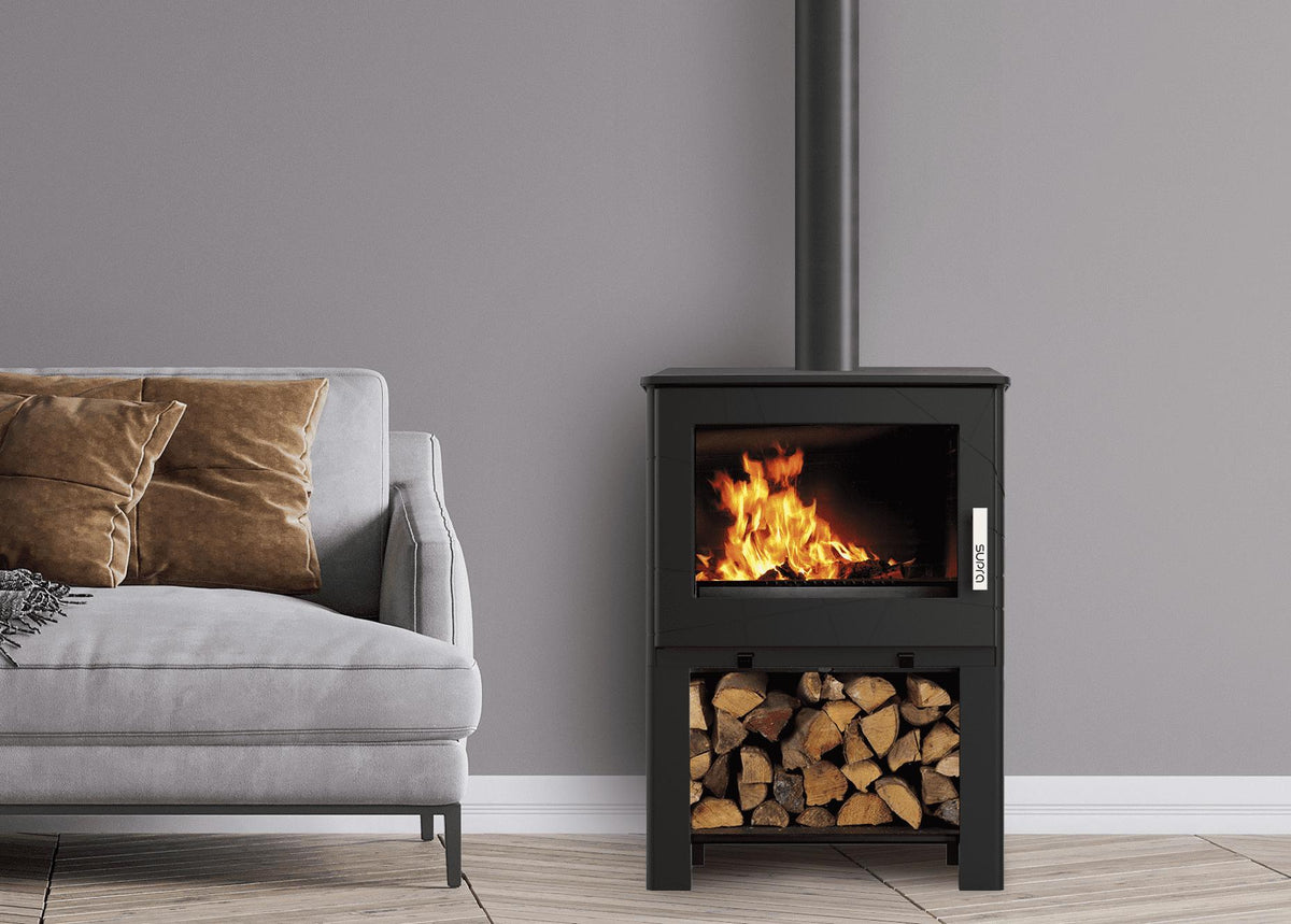 Poêle à bois étanche en fonte SUPRA Adam Bûcher 7,3 kW – range-bûches, Flamme Verte 7*