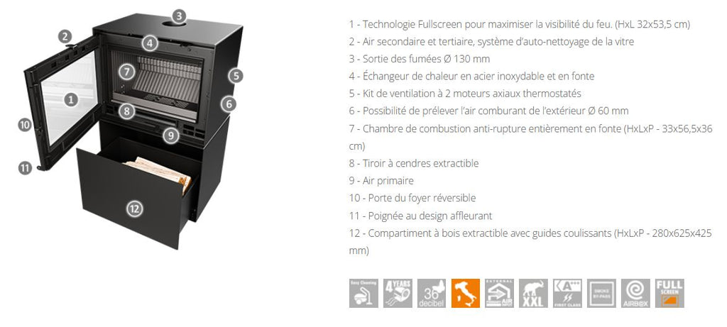 Poêle à bois design THERMOROSSI Moonlight 5,7 kW raccordable – EcoDesign 2022 – Image 7